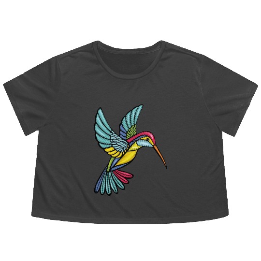 Colourful Hummingbird, Sweet and Elegant Style Flowy Cropped Tees