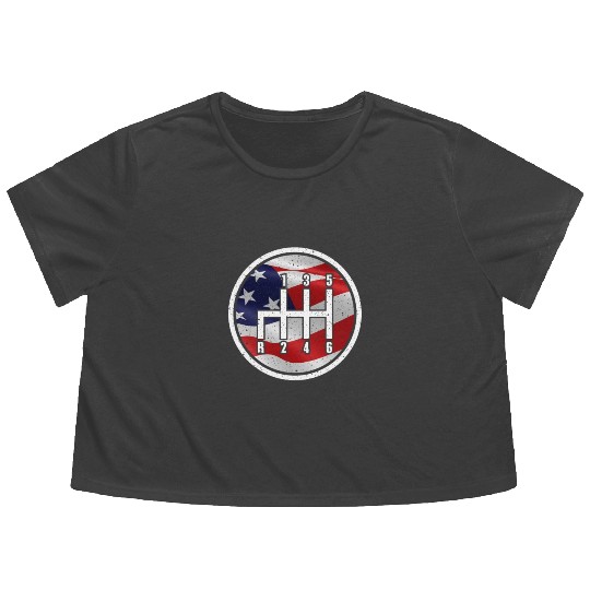 American Flag Muscle Car 6 Gears Knob Car Mechanic Flowy Cropped Tees