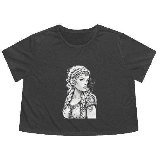 Viking female hairstyles grayscale Flowy Cropped Tees