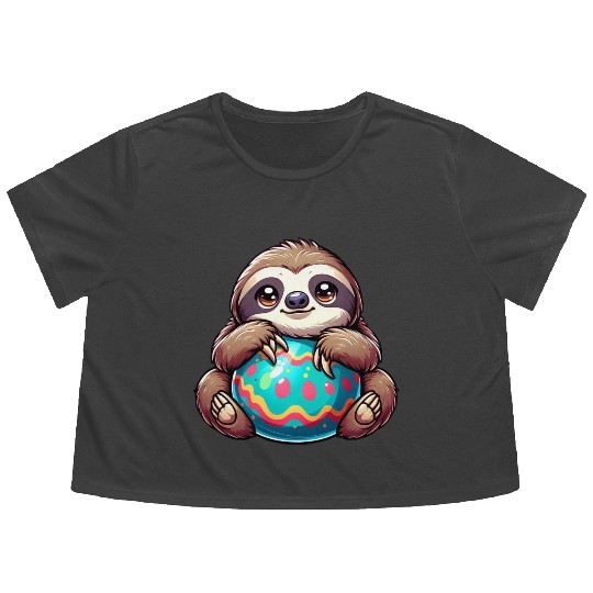 Easter Sloth: Embrace and Easter Egg Flowy Cropped Tees