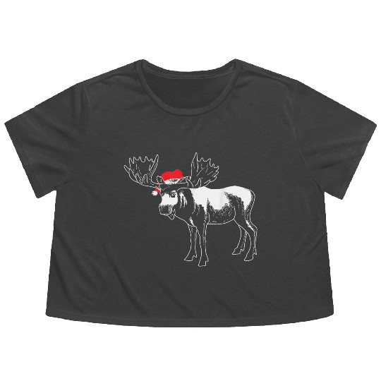 Christmas Moose X mas Deer Animal Fan Hilarious Flowy Cropped Tees