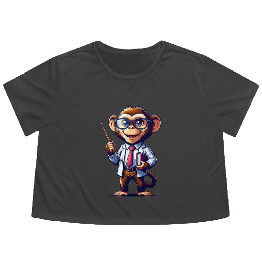 Cute Monkey Teacher Flowy Cropped Tees