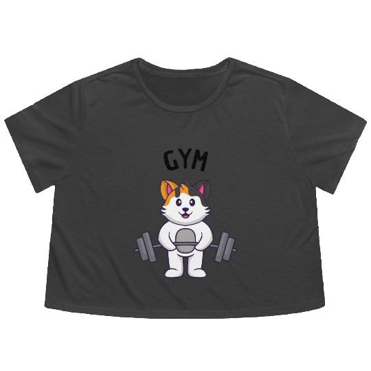 Muscle Meowster: Cat Weightlifting in the gym Flowy Cropped Tees