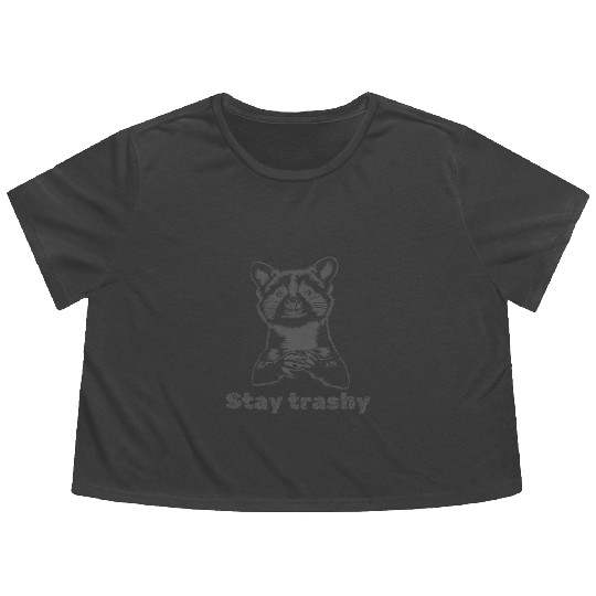 Funny Stay Trashy Possum Raccoon Vintage Street Flowy Cropped Tees