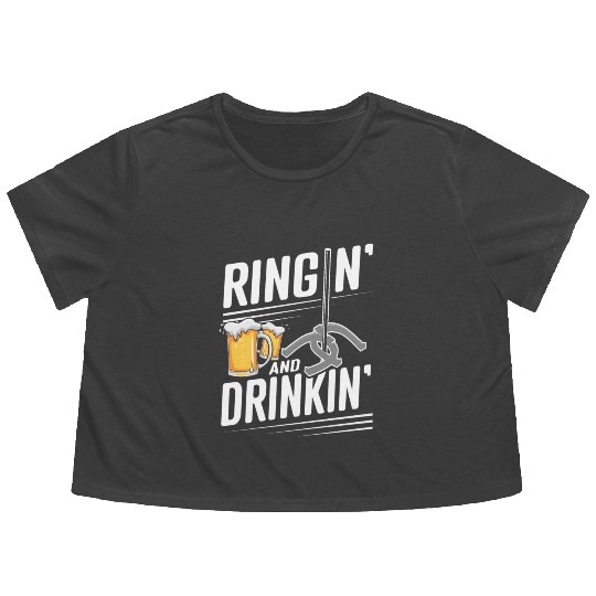 Ringin And Drinkin Horseshoe Pitching Flowy Cropped Tees