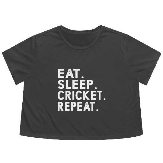 Eat Sleep Cricket Repeat Funny Cricket Sport Game Flowy Cropped Tees