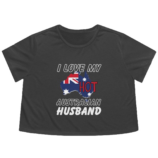 I Love My Hot Australian Husband Wife Flowy Cropped Tees