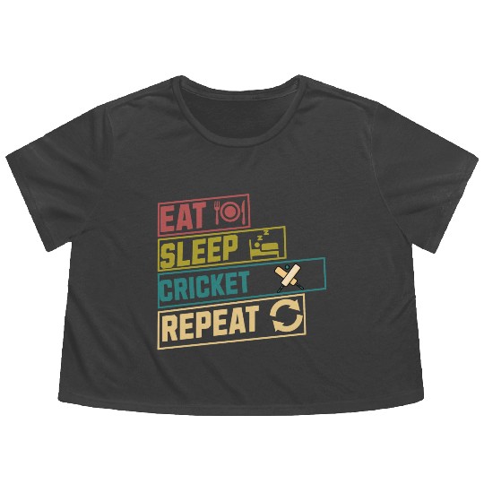 Eat sleep cricket repeat hobby Flowy Cropped Tees