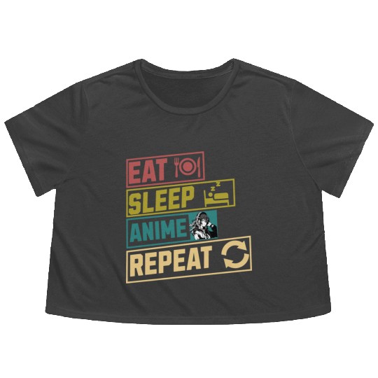 Eat sleep anime repeat hobby Flowy Cropped Tees