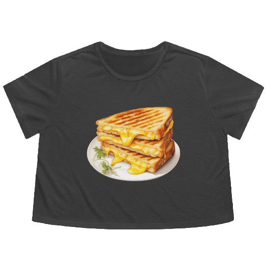 Plate of Grilled Cheese Sandwich Flowy Cropped Tees