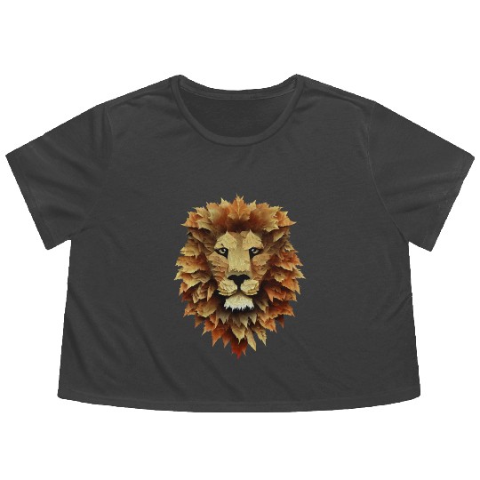 Autumn Majesty: Lion Surrounded by Falling Leaves Flowy Cropped Tees