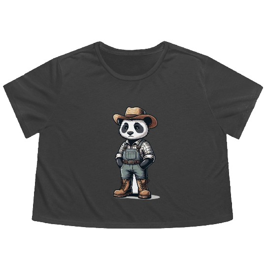Cute Panda Farmer Flowy Cropped Tees