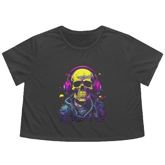 Skull DJ Astronaut Space Sci-Fi Planet Galaxy Flowy Cropped Tees