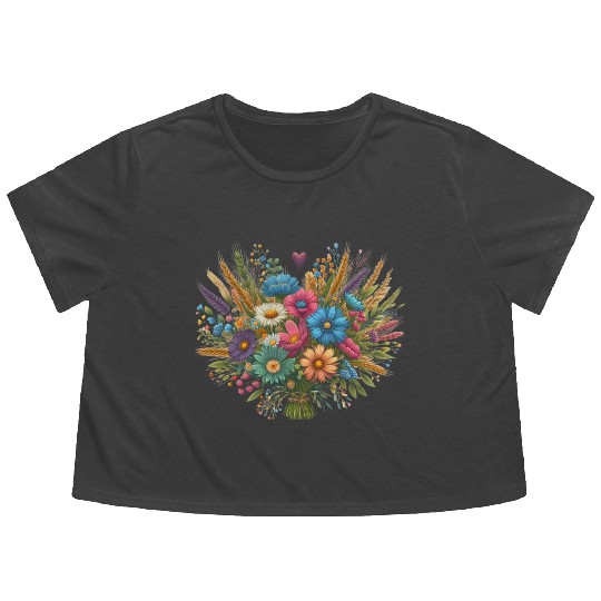 Bouquet of Wildflowers in Beautiful Rustic Colors Flowy Cropped Tees