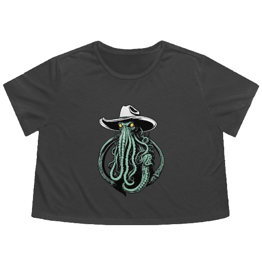 Weird Wild West - Cthulhu Cowboy Flowy Cropped Tees