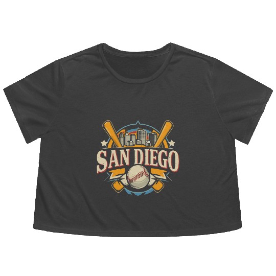 San Diego City California Baseball Skyline Vintage Flowy Cropped Tees
