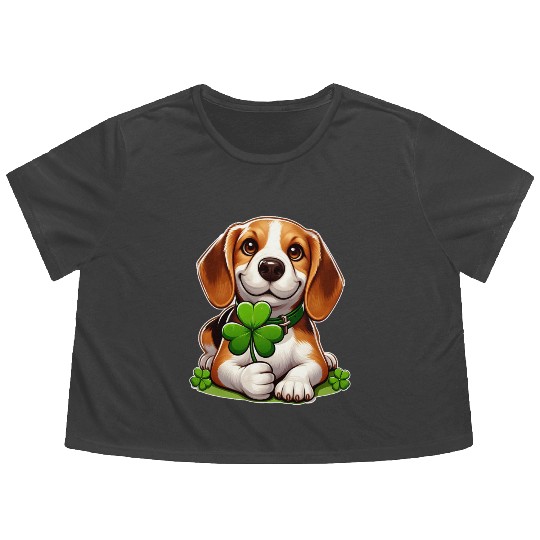 St. Patrick's Day Beagle Flowy Cropped Tees