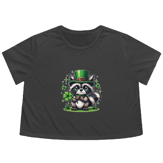 St. Patrick's Day Raccoon Revelry Flowy Cropped Tees