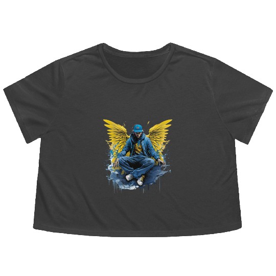 Urban Angel Wings DJ Graphic Stylish Streetwear Flowy Cropped Tees