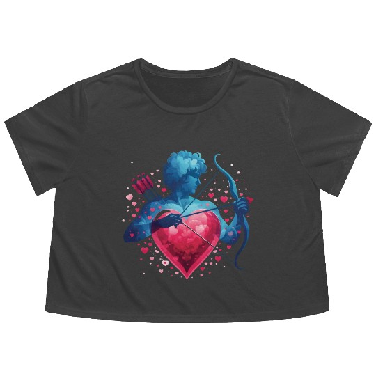 Valentine's Day: Cupid with a love arrow and heart Flowy Cropped Tees