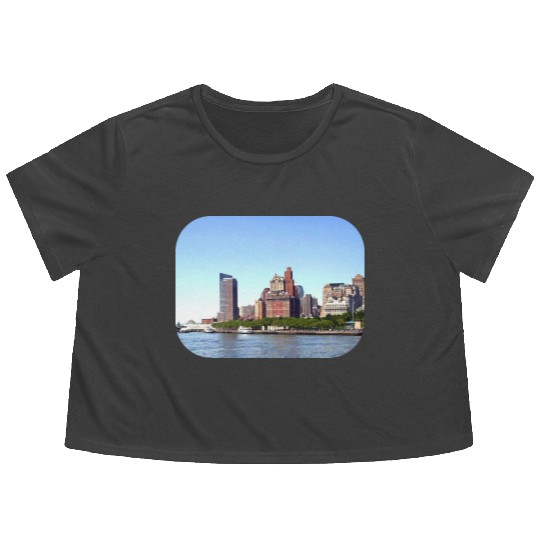 Manhattan NY - Manhattan Skyline on a Clear Day Flowy Cropped Tees