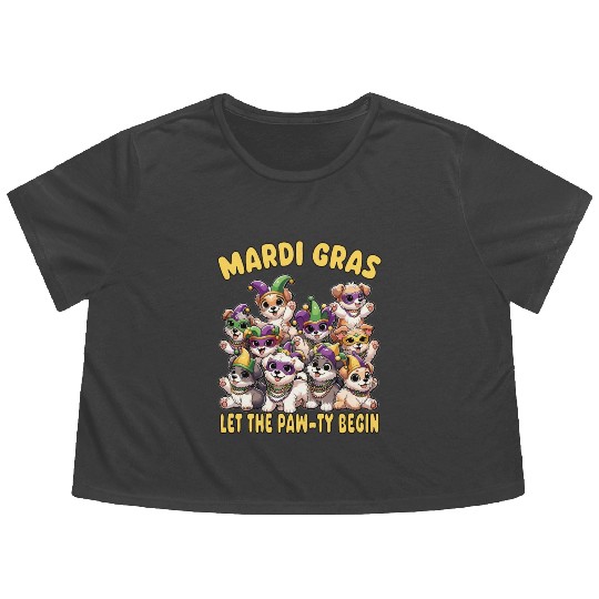 Mardi Gras Puppies Masquerade -Dog Lover Flowy Cropped Tees