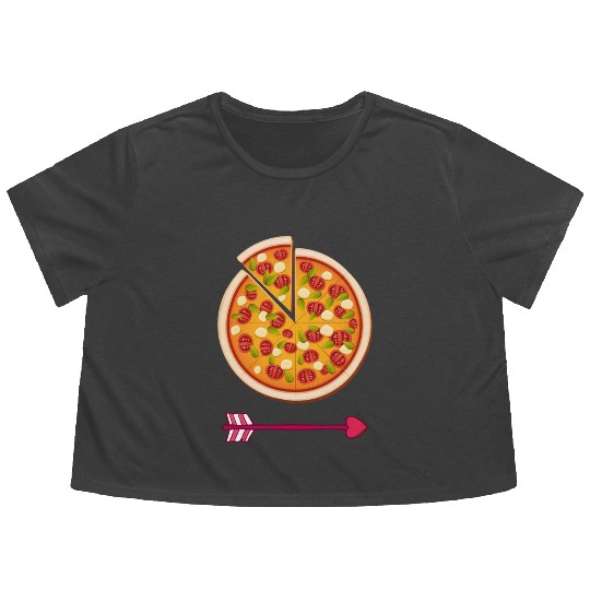 PIZZA is my valentine - Arrow Pointing Left Flowy Cropped Tees