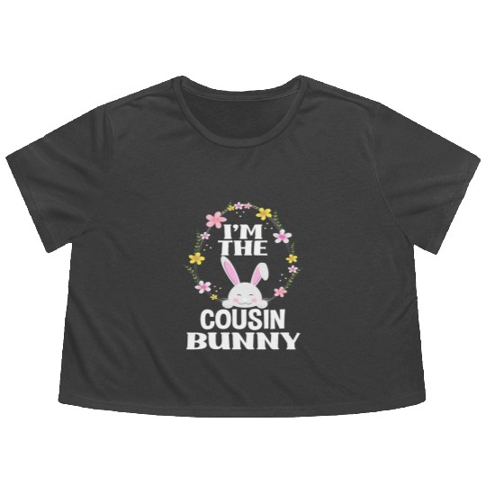 I Am Cousin Easter Bunny Flower Wreath Easter Flowy Cropped Tees