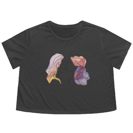 Lesbian Couple Simple Minimalistic Drawing Flowy Cropped Tees