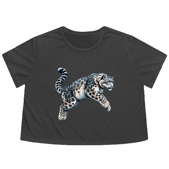 Snow Leopard Leopard White Leopard Flowy Cropped Tees