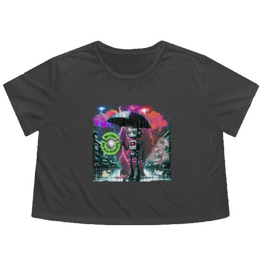 "Rainy Day Resilience: Eco-Friendly Robot" 2 Flowy Cropped Tees