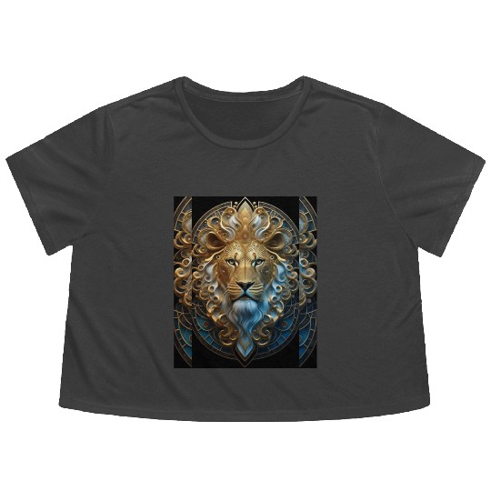 1920s Art Deco lion, gold Flowy Cropped Tees