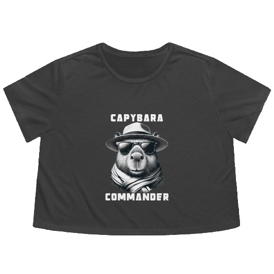Capybara With Sunglasses Capybara Commander Flowy Cropped Tees