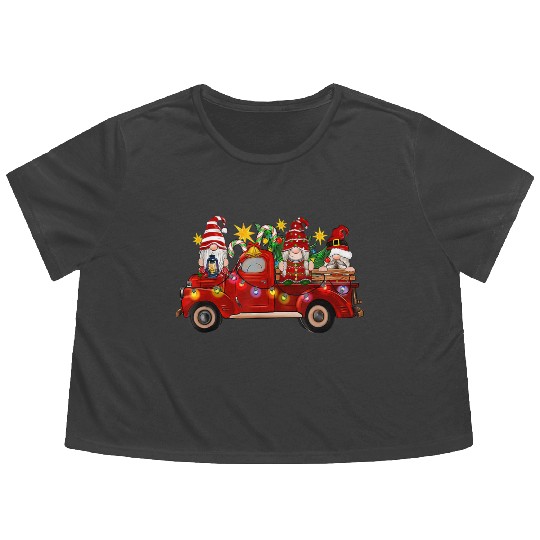 Three Gnomes In Red Truck Flowy Cropped Tees