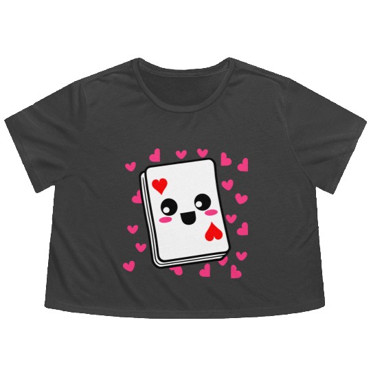 Kawaii Playing Card Hearts Flowy Cropped Tees