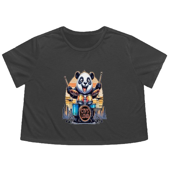 Citys Loud, Urban Beat Panda Drummer Flowy Cropped Tees