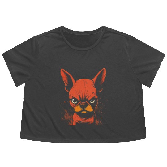 Angry French Bulldog Flowy Cropped Tees