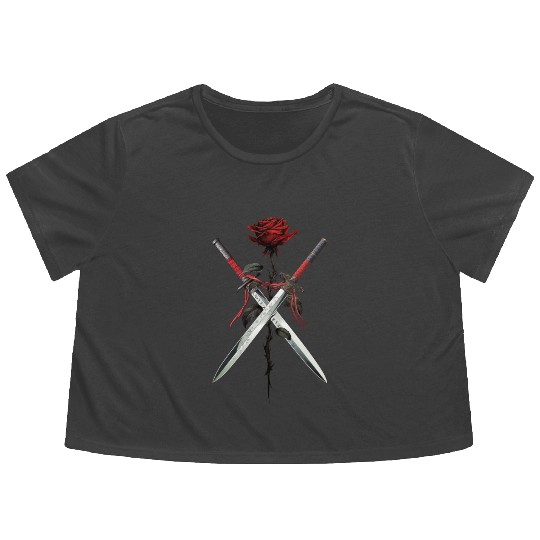 Swords Rose Edgy Aesthetic Soft Grunge Backprint Flowy Cropped Tees