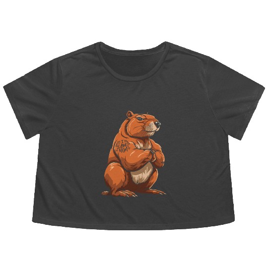 Capybara Biceps Tattoo I Love Mom Flowy Cropped Tees