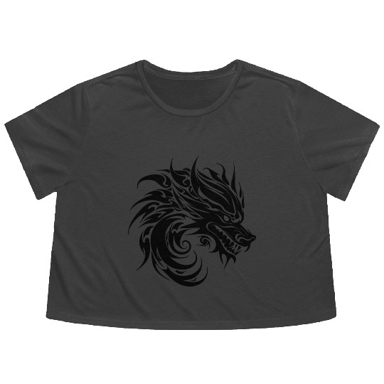 Roaring Chinese Dragon In Tattoo Style Flowy Cropped Tees