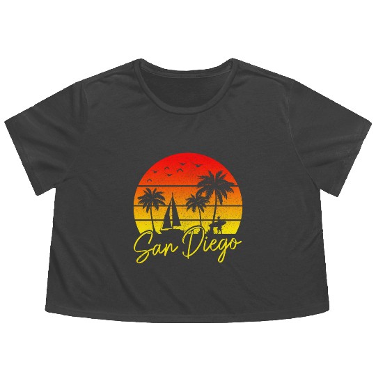 San Diego California Vintage Souvenir Flowy Cropped Tees