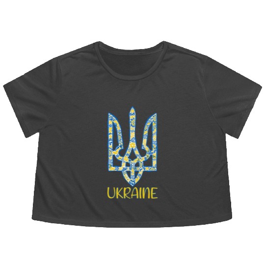 Ukraine trident in Ukrainian flag colors Flowy Cropped Tees