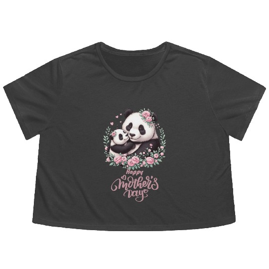Happy Mother's Day Floral Wreath Mum Panda Flowy Cropped Tees