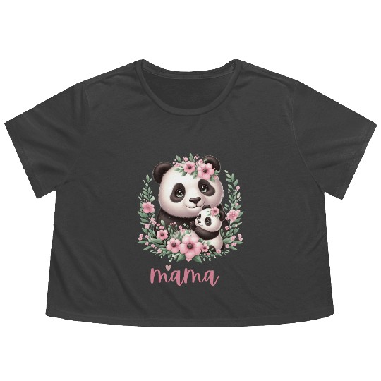Panda Lover I Mama Panda And Cub Mother's Day Flowy Cropped Tees
