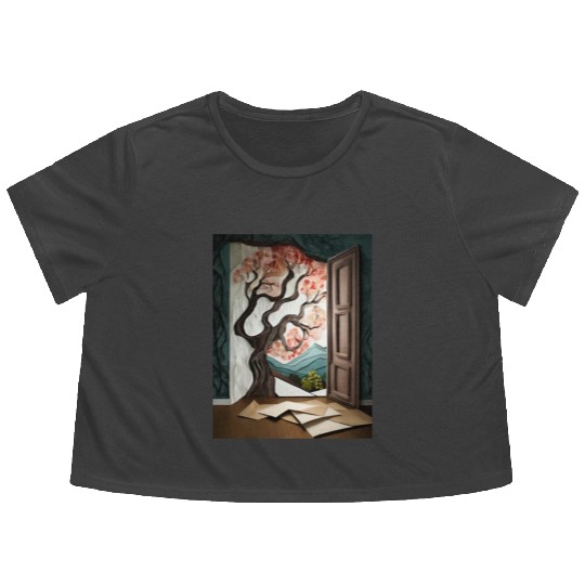 Firefly Dark room with near window with tree 85837 Flowy Cropped Tees