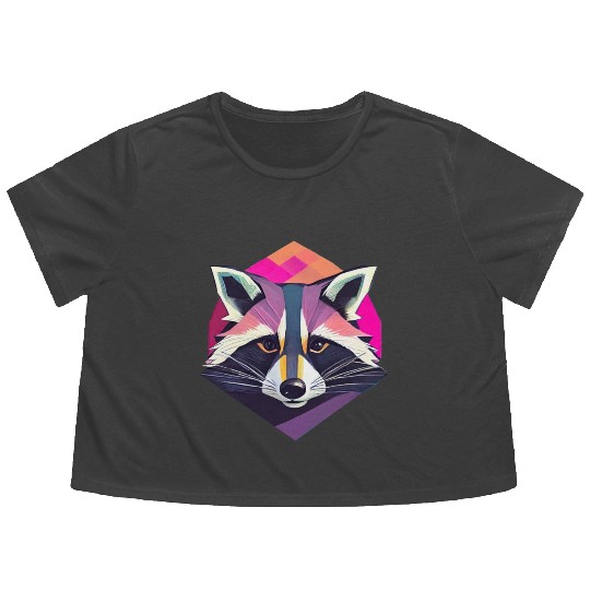 Modern Raccoon Wall Art in Vibrant Colors Flowy Cropped Tees