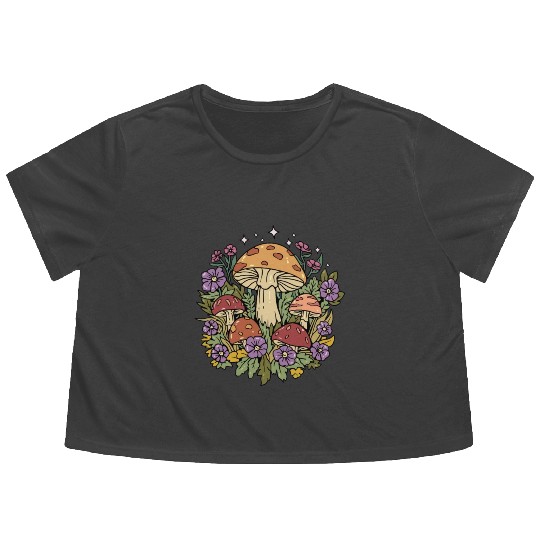 Mushroom Cottagecore Naturecore Flowy Cropped Tees