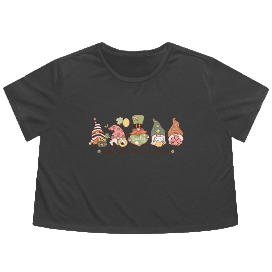 Happy St. Patrick's Day Gnomes Flowy Cropped Tees
