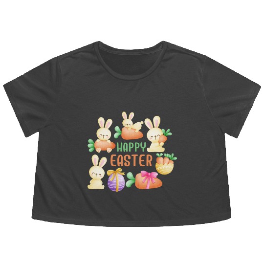 Happy bunny Easter Flowy Cropped Tees