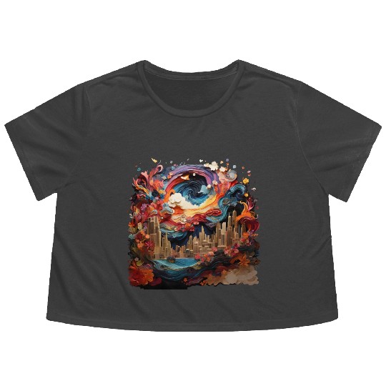 Artstation, starry night colorful Flowy Cropped Tees